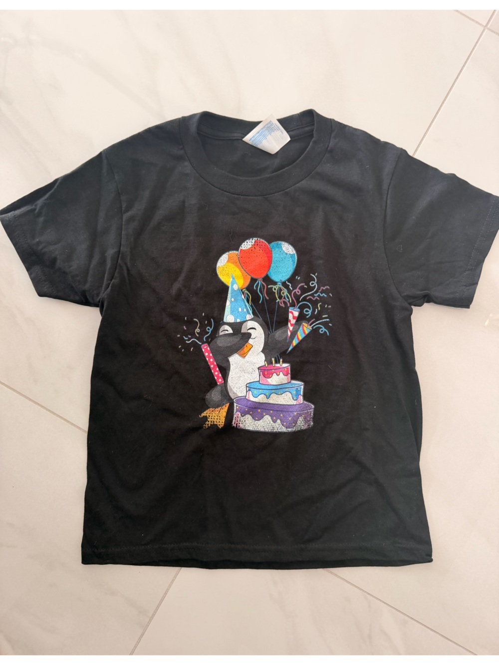 Black Kids' Party Penguin Graphic Tee